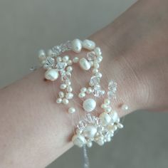 Beautiful Natural Pearl And Crystal Cluster Bracelet By Popular Hawaii Brand Na Hoku. Worn Once. Comes With A Na Hoku Pouch For Safekeeping. Length Is Adjustable Depending On Wrist Size -- See Pic For Measurement. Cluster Bracelet, Cluster Bracelets, Natural Pearl, Crystal Cluster, Natural Pearls, Womens Jewelry Bracelets, Hawaii, Color White, Pouch