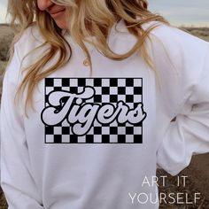 Tigers Team Shirt, Spirit Shirt Designs, Black Color Images, School Spirit Shirts Designs, School Shirt Designs, Cheerleading Shirts, School Spirit Shirts, Team Design, Cheer Shirts