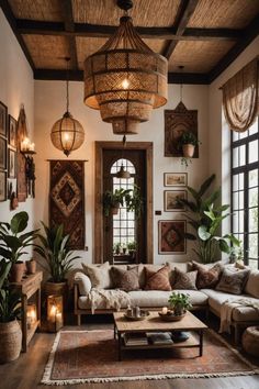 a living room filled with lots of furniture and plants