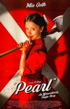 a movie poster for pearl with a woman holding an ax in front of her face