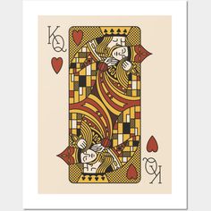 the queen of hearts playing card in yellow and red with two hearts on each side