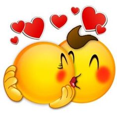 an emoticive smiley face hugging another emoticantly with hearts on the background