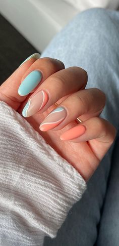 Acrylic Nails Almond Shape, Preppy Nails, Peach Nails, Nails Yellow, Cute Simple Nails, Simple Gel Nails, Summery Nails, Cute Nail Ideas, Chrome Powder