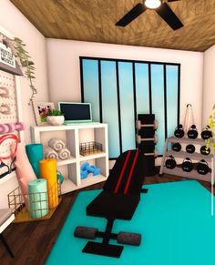 ୨୧ by bullblox ୨୧ Gym Build Bloxburg, Game Room Ideas Bloxburg, Bloxburg Gym Ideas Aesthetic, Bloxburg Workout Room Ideas, Bloxburg Cubby Ideas, Workout Room Bloxburg, Bloxburg At Home Gym, Music Room Bloxburg, Gym Room Bloxburg