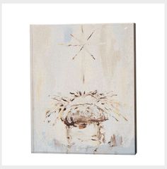 an abstract painting of a basket and star above it on a white background with brown accents