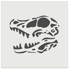 a stencil of a dinosaur's head in black and white on a gray background