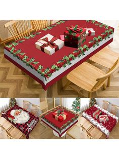 christmas table cloths with presents on them