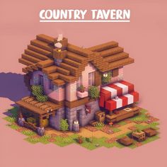 an image of a small house made out of wood and bricks with the words country tavern on it