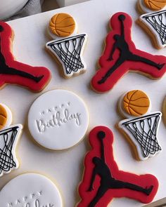 decorated cookies with basketballs and hoop on them