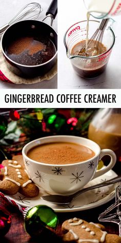 Turn your favorite Christmas cookie into a delightful cup of coffee with homemade gingerbread coffee creamer flavored with real molasses and warm winter spices. Keep your flavoring as a standalone syrup or add your milk of choice to make it a full coffee creamer. | gingerbread coffee creamer recipe | gingerbread coffee creamer homemade | diy gingerbread coffee creamer | how to make gingerbread coffee creamer | gingerbread cookie dough coffee creamer | homemade christmas coffee creamer recipes