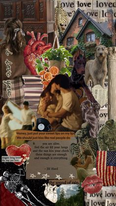 collage with images and words about love