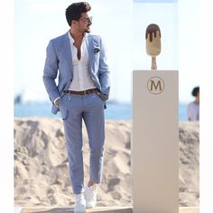 SnapWidget | M for Mariano? Or M for @Magnum. Either way, it's something #Magnifique. Visit the link in my profile to see my new blog post. #MagnumCannes #Magnifique Light Blue Mens Suit, Casual Sport Coats, Blue Mens Suit, Light Blue Blazer, Fitted Blazer Jacket, Mens Suit Jacket, Men's Outfits, Mens Formal Wear, Fashion Fail