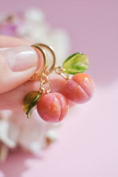 🍑 Murano glass peach earrings - every berry is made in the open flame of torch (Lampwork) and kiln annealed for durability. Hoops are 18k gold-plated sterling silver (or you can choose plain white silver option) Peach Earrings, Murano Glass Jewelry, Fruit Jewelry, Lampwork Earring, Glass Lampwork, Plain White, Jewelry Earrings Hoops, Glass Jewelry, Gold Plated Sterling Silver