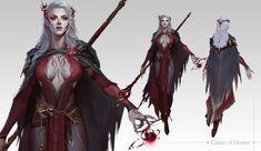 the concept art for an upcoming game of thrones character is shown in red and white