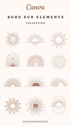 an image of the sun in different shapes and sizes, with text that reads camera bohosun elements collection