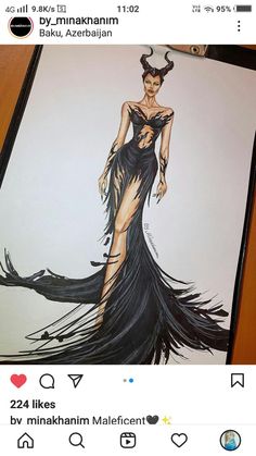 a drawing of a woman in a black dress