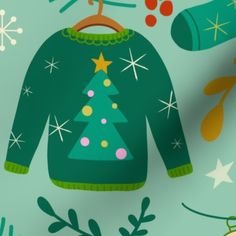 a green sweater with a christmas tree on it