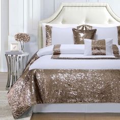 Glitter Flip Sequins Comforter Set Glitter Bedding Set, Glam Bedroom Bedding, Glitter Beds, Glamour Bedding, Fancy Bed, Bedroom Vibes