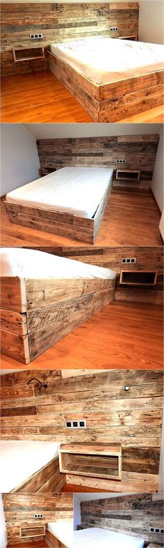 the bed frame is made out of wood