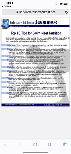 the top 10 tips for swim meet nutrition on an iphone or ipad, with text below