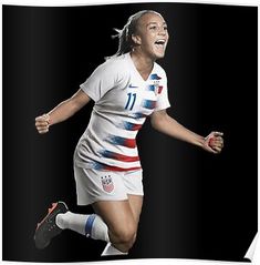 a female soccer player is running and smiling