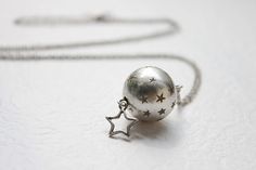 Vintage style cute star with silver ball necklace - S2139 Silver Star Charm Necklaces For Party, Silver Star-shaped Charm Necklaces For Party, Cute Silver Charm Necklaces For Party, Cute Silver Star Jewelry, Cute Silver Jewelry With Star Charm, Silver Ball Necklace, Cheap Silver Rings, Necklace Star, Cute Star