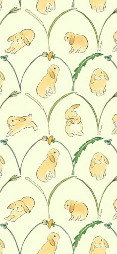 an image of rabbits and carrots on a white background with green stems in the foreground