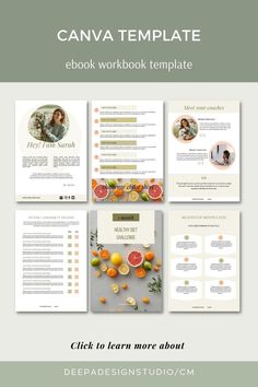 the canva template for workbook is shown in four different colors and sizes, including oranges