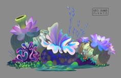 an image of some flowers and plants in the water