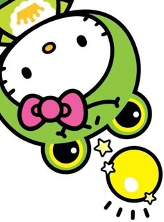 the hello kitty fairy tales logo with an image of a green monster and stars on it