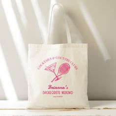 Cocktails and country clubs Last swing before the ring tennis country club themed Bachelorette weekend party personalized printed tote bag    template, bachelorette party favors bridesmaid gifts Bachelorette Tote Bags, Bachelorette Tote, Country Clubs, Weekend Party, Bachelorette Party Favors, Bride Tribe, Bachelorette Weekend, Girls Weekend, Personalized Prints