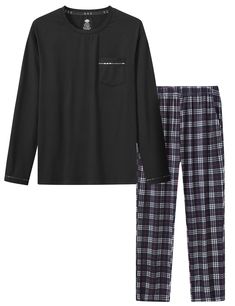 PRICES MAY VARY. 【Material 】91% Polyester, 9% Spandex. Lightweight, soft fabric with good elasticity and moisture wicking. 【Soft & Comfortable】Lounge sleepwear sets is made for smooth soft hand feel,skin-friendly,and tag-free label for added comfort.make you enjoy your all night. 【Features】The mens soft pj set is designed as crewneck, one chest pocket, elastic waistband with adjustable drawstring and two side pockets Plaid Pajama Pants,without fly front,make your moving freely. 【Occasion】Men's p Mens Comfy Outfits, Male Pjs, Bf Basket, Male Pajamas, Brr Basket, Pajamas Plaid, Lounge Sleepwear, Pajamas Men, Mens Flannel Pajamas