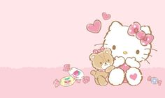 a hello kitty wallpaper with two teddy bears