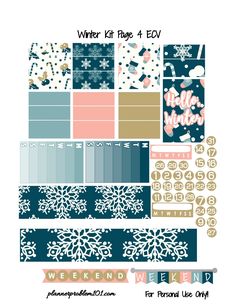 the winter kit page 4 is filled with snowflakes