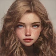 a painting of a girl with freckles on her face and long blonde hair