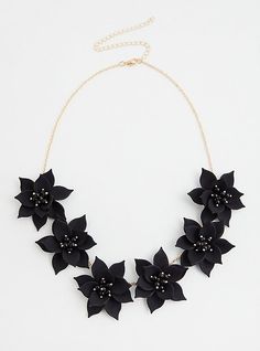 Create a blossoming look with the help of this floral statement necklace.  Lobster clasp. 19” length and 5” extender. Base metal. Imported. The best plus size women's gold-tone & black floral statement necklace necklaces in black. Torrid is your destination for the freshest spring and summer styles. Floral Statement Necklace, Botanical Theme, Trending Necklaces, Buy Necklace, Black Hot Pink, Hoop Earring Sets, Burgundy Floral, Plus Size Clothing For Women, Summer Styles