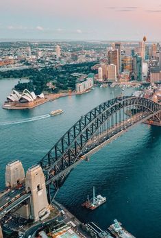 an aerial view of the sydney harbour bridge