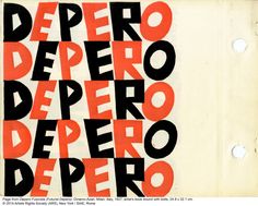 an orange and black poster with the words depero on it's side