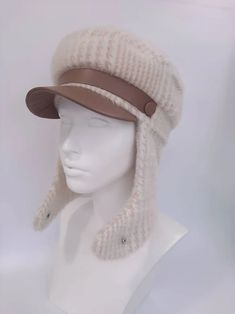 Beige Warm Wool Women Winter Visor Hat With Earflaps Modern - Etsy Ukraine Winter Windproof Visor Hat, Windproof Winter Visor Hat, Windproof Hats With Ear Flaps For Fall, Warm Hats With Ear Flaps For Cold Weather, Cream Brimmed Winter Hat, Windproof Brimmed Hat, Cream Winter Bonnet Cap, Winter Cream Bonnet Cap, Winter Cream Bonnet