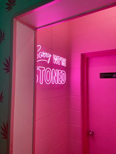 Sorry we’re Stoned! 🩷 #pink #neon #bathroom #wall #wallpaper #vibes #aesthetic #office Bathroom Neon Light, Party Bathroom Aesthetic, Neon Bathroom Aesthetic, Neon Toilet Sign, Please Don’t Do Coke In The Bathroom Neon Sign