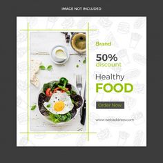 an advertisement for a healthy food restaurant with eggs and vegetables on the plate, surrounded by coffee