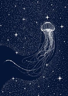 a jellyfish floating in the sky with stars on it's head and tail