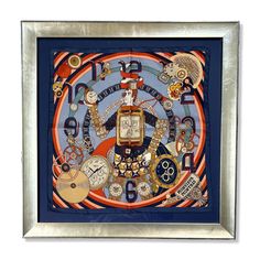 a clock with many different types of clocks on it's face in a silver frame