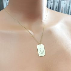 Custom Army Tag Necklace, Military Tag Necklace, Engraved Soldier Tag Necklace, Dog Tag Necklace, Military ID Necklace, Gifts For Her 🔎 Material: in 925 sterling silver and 14k solid gold ⛓️📏 Chain length: 17.7 inches (45cm), 19.6 inches (50cm), 21,6 inches (55cm) ⛓️ Chain Style: Cable 🎨 Color: rose, silver, gold 🔖 You can choose your preferences from the options ✈️ Ships in 48 hours 🎁 We send it in a wonderful presentation in a wood gift box, certificate, wiping cloth, cute carrying case. Army Tags Necklace, Gold Stamped Dog Tag Necklace, Gold Hand Stamped Dog Tag Jewelry, Hand Stamped Gold Dog Tag Jewelry, Gold Dog Tag Charm Necklaces, Gold Dog Tag Necklace Laser Engraved, Gold Laser Engraved Dog Tag Jewelry, Gold Laser Engraved Dog Tag Necklace, Etched Dog Tag Necklace For Gift