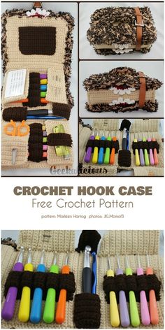 the crochet hook case is filled with markers and pens