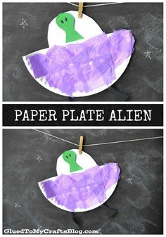 paper plate alien craft for kids to make and play on the chalkboard with clothes pins