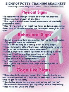 a pink poster with the words, signs of potty training readiness and instructions on it