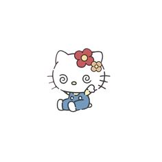 a hello kitty wallpaper with an image of a cat in overalls and a bow