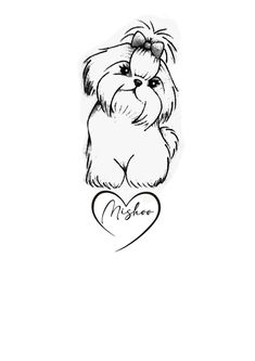 a drawing of a small dog with a heart on it's chest and the word ms