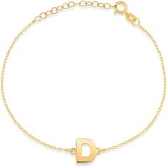 Amazon.com: 14k Solid Gold Initial Bracelet | 14k Yellow Gold Letter "D" Bracelets for Women | Dainty Gold Alphabet Bracelets | Women's Personalized 14k Gold Jewelry | Gift for Birthday, Adjustable 6" to 7" : Clothing, Shoes & Jewelry Alphabet Bracelets, Gold Letter A, Letter Charm Bracelet, Initial Bracelet Gold, Gold Jewelry Gift, Gold Letter, Letter D, Initial Bracelet, Gold Initial